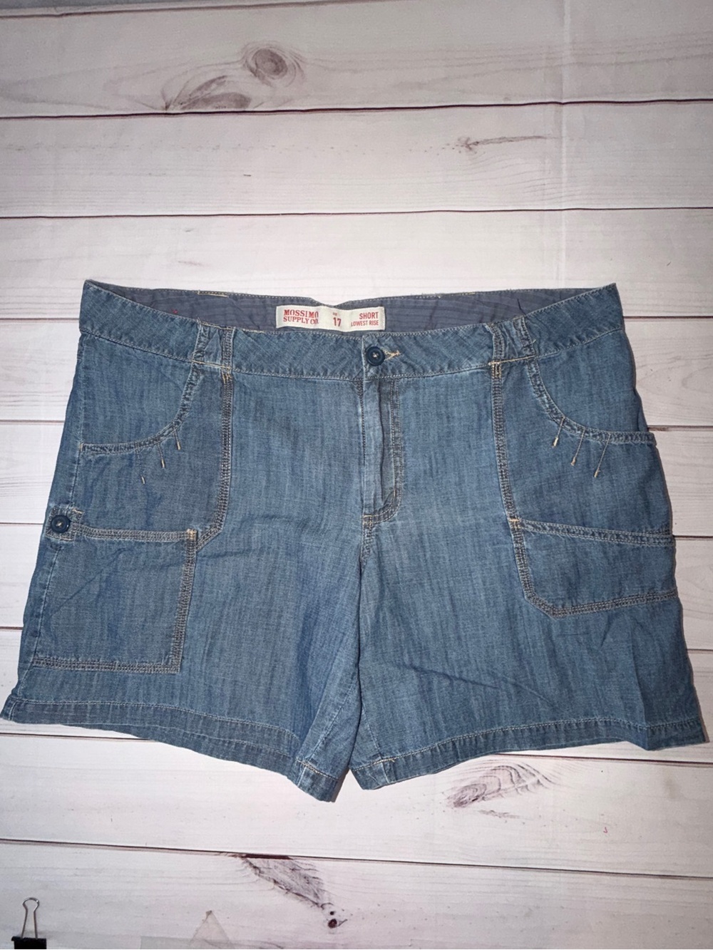 Mossimo Supply Co Denim Shorts Size 17 Low Rise Utility Pocket Blue Jean
